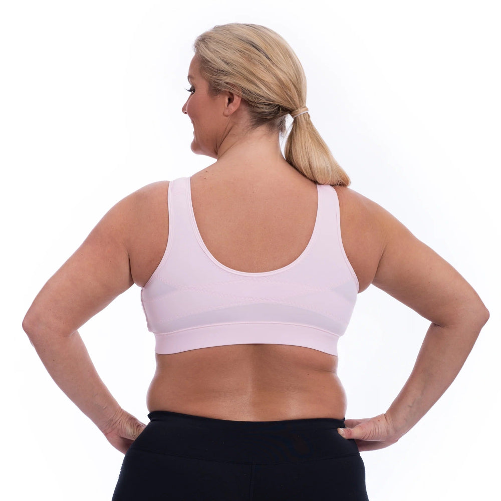 Curvy women wearing Enell Lite bra in colour Hope showing back view