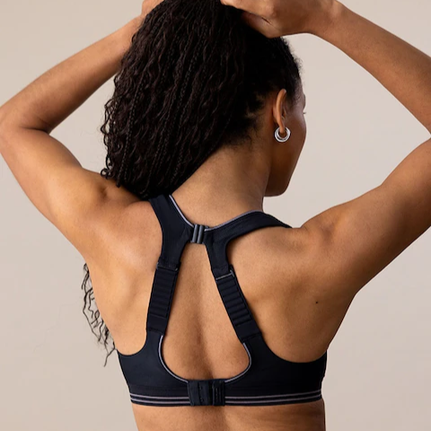 Active women wearing a Shock Absorber Ultimate Run bra showing the back view straps