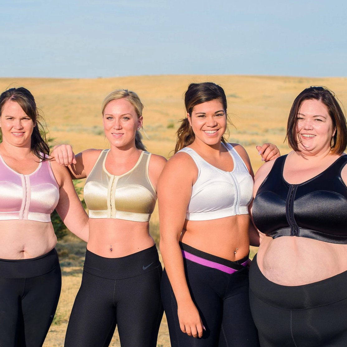 Group of women range of sizes wearing the Enell sports bra
