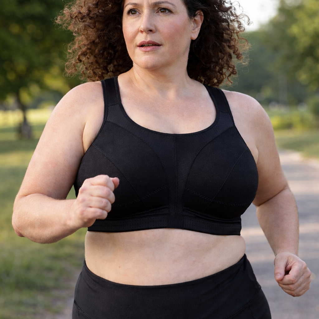 Parfait Active D+ sports bra detail showing moisture-wicking fabric and construction