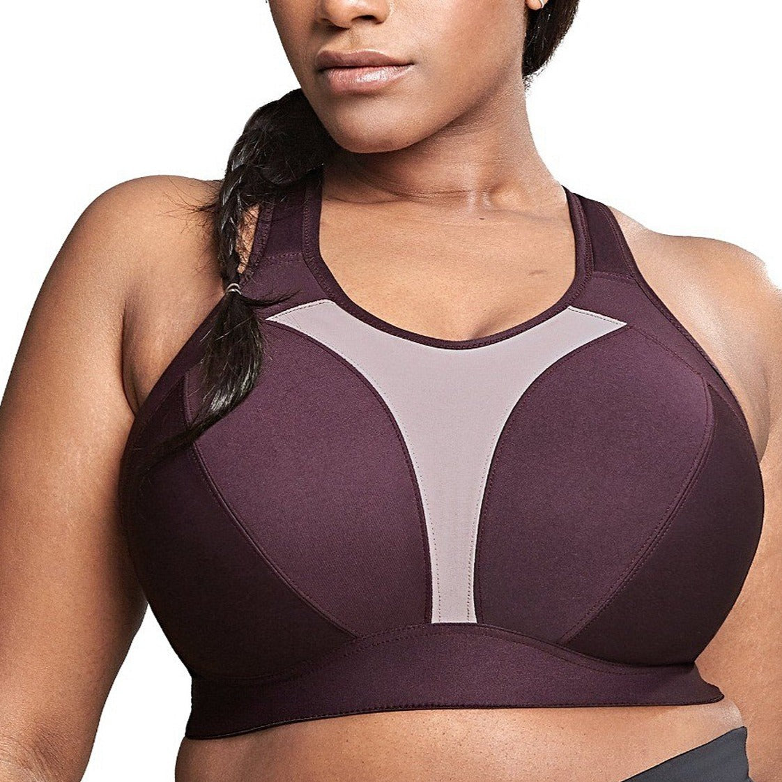Image of a women wearing the Royce sports bra showing a close up of the front view